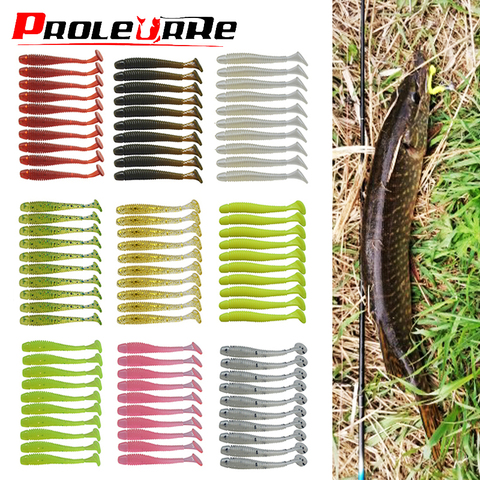 Proleurre 10 piezas Señuelos de Pesca T cola Wobblers 45mm y 0,7g nadadores artificiales de silicona plantilla suave cebo 10 Color carpa cebos PR-200 ► Foto 1/6