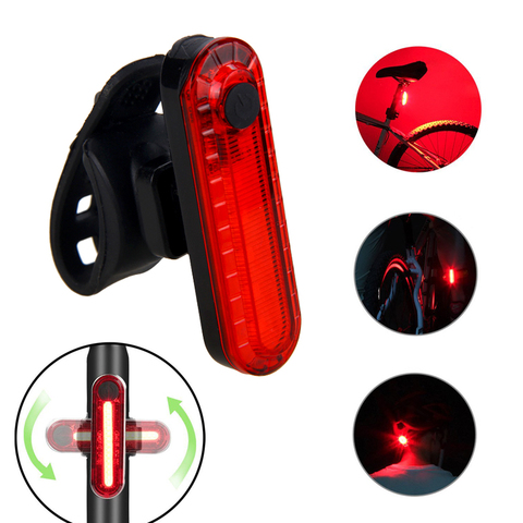 Luz LED trasera para bicicleta recargable vía USB, resistente al agua, luz roja de advertencia para ciclismo de montaña o carretera con batería integrada ► Foto 1/6