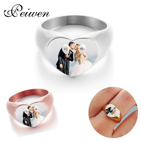 Anillo con foto de Color personalizado para hombres y mujeres, anillos con nombre personalizado privado, placa de nombre de acero inoxidable, grabado de anillo con foto, joyería de banda ► Foto 1/6