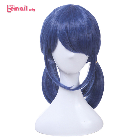 L-correo-Peluca de cabello sintético resistente al calor para Cosplay, pelo liso de doble cola, color azul oscuro, para Halloween ► Foto 1/6