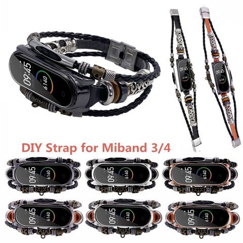 Pulsera de cuero Vintage para mi Band 4 mi Band 3 Correa pulsera Retro Para Xiaomi mi Band 4 Nfc tejido bandas de cuerda para mi Band 4 3 ► Foto 1/6