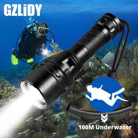 Potente linterna de buceo LED superbrillante T6/L2, antorcha subacuática profesional IP68, lámpara de clasificación impermeable con batería 18650 ► Foto 1/6