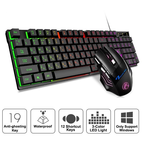 Teclado y ratón RGB para Gaming, periférico con retroiluminación USB 104, ergonómico, con cable, ruso, para PC y portátil ► Foto 1/1