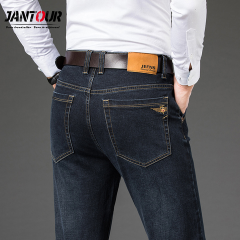 Jantour-pantalones vaqueros cómodos de algodón para hombre, jeans informales rectos de negocios gruesos, talla grande 40 42 44 46, Otoño e Invierno ► Foto 1/6