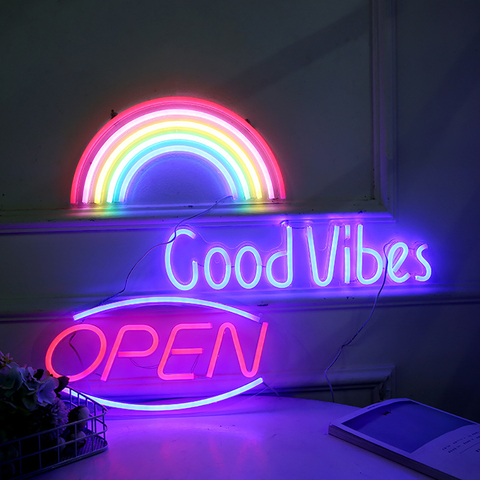 Señal de neón de GoodVibes abierta, barra de luz LED para fiesta de Navidad, obra de arte Visual, para tienda letrero de neón, decoración atística de pared alimentada por USB ► Foto 1/6