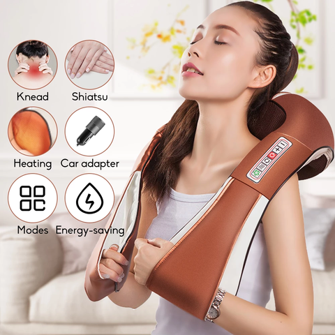 Masajeador eléctrico Shiatsu con forma de U, masajeador corporal para hombros, cuello y espalda 4D por infrarrojos, masaje para el coche y el hogar ► Foto 1/6