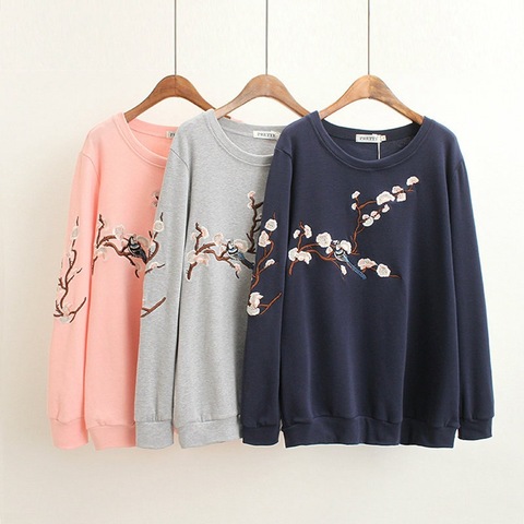 G5 otoño Mujeres Sudaderas señoras algodón Tops Mujer Manga Larga Hoody Bordado Floral Suelto Casual Ropa De Talla Grande 8801 ► Foto 1/6