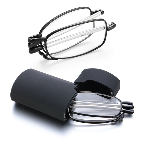 Gafas de lectura de diseño MINI, de moda novedosa, para hombre y mujer, montura de gafas pequeñas plegable, Gafas de Metal negras con caja Original portátil ► Foto 1/6