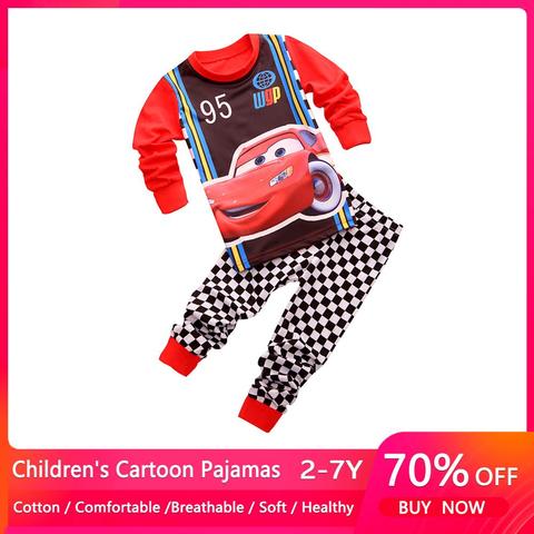 Conjuntos de pijamas para niños y niñas, ropa de algodón, camiseta de manga larga con dibujos de coches y pantalones, 95, novedad de 2022 ► Foto 1/6