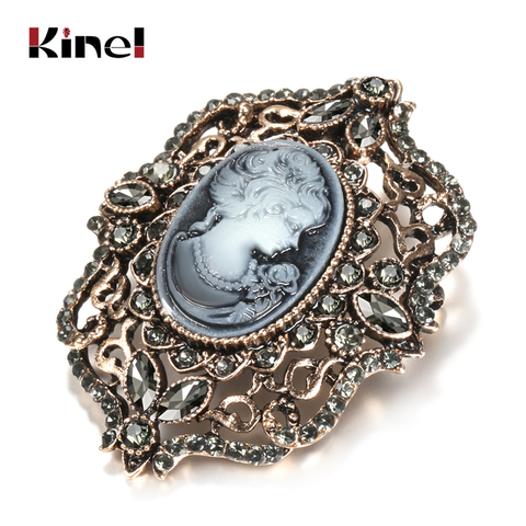 Kinel-broche de cristal gris para mujer, broche étnico bohemio para Festival, Broches con cabeza de Reina con diamantes de imitación ► Foto 1/6