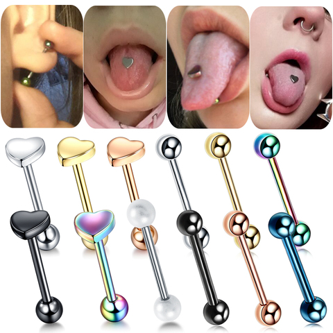 Anillos de haltera de acero con forma de corazón y bola para mujer, Piercing para la lengua, Piercing Sexy para pezón, pendiente de hélice, joyería corporal de 14G, 1 unidad ► Foto 1/6