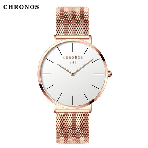 CHRONOS-Reloj de malla de acero inoxidable para hombre y mujer, reloj de pulsera, esfera Simple, informal, de cuarzo, plateado, Unisex ► Foto 1/6