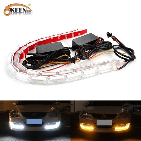 OKEEN-tira de luces Led de circulación diurna para coche, luces de señal de giro fluctuante, flexibles, impermeables, universales, DRL, 2 uds. ► Foto 1/6