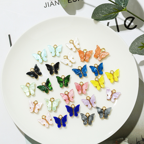 Lote de 10 unidades de abalorios acrílicos de aleación de mariposa Multicolor, colgante de joyería hecha a mano para collar y pulsera ► Foto 1/6