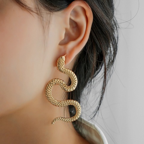 Pendientes de serpiente trenzada Punk para mujer, aretes largos de Metal de Color dorado con personalidad de Animal, joyería para mujer ► Foto 1/6