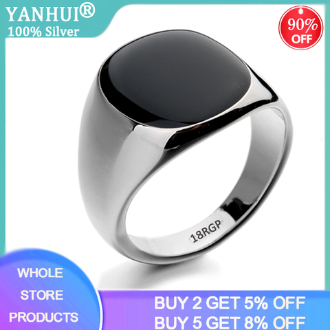 YANHUI-Anillo de piedra negra de alta calidad con sello de 18K para hombre y mujer, anillos de piedras preciosas de ónix naturales raras, joyería Vintage ► Foto 1/6