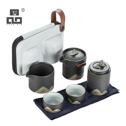 TANGPIN-teteras de cerámica con 2 tazas, juego de té de viaje portátil de montaña ► Foto 1/6