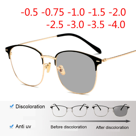 Gafas con montura metálica Unisex, redondas y cuadradas, óptico, para miopes, fotocromáticas, graduadas, 0,5-1,0 a 5,0 ► Foto 1/6