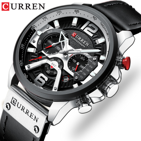 CURREN Mens relojes de marca superior de cuero de lujo reloj deportivo hombres moda cronógrafo cuarzo hombre reloj impermeable ► Foto 1/6