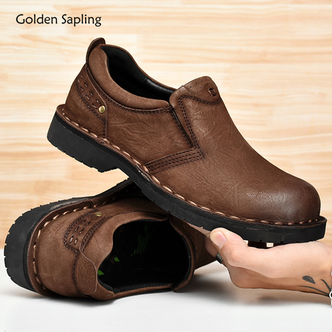 Zapatos informales de cuero genuino para hombre, mocasines Golden Sapling de estilo Vintage, transpirables, planos de conducción, estilo Retro, a la moda, con costura ► Foto 1/6