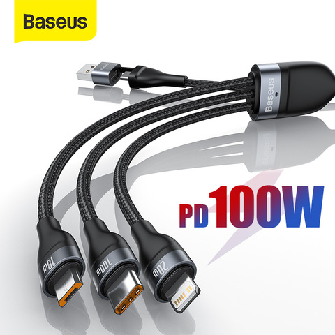 Baseus-Cable USB tipo C 3 en 1, Cable de carga rápida para iPhone 11, XR, 8, 5A, 4 en 1, Micro para Xiaomi Redmi Note 9 ► Foto 1/6