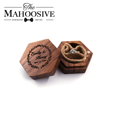 Caja para guardar anillos personalizada, caja de soporte de anillo de madera para boda, compromiso, rústica, personalizada ► Foto 1/6