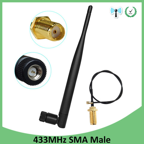 433 MHz wifi antena 5dbi conector macho SMA, 433 mhz antena impermeable direccional antenne + 21cm RP-SMA/u FL Cable Pigtail ► Foto 1/6