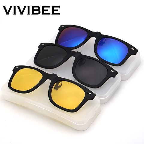 VIVIBEE-gafas de sol con Clip abatible hacia arriba para hombre y mujer, lentes polarizadas de visión nocturna, con Clip, para conducir, pesca ligera ► Foto 1/6