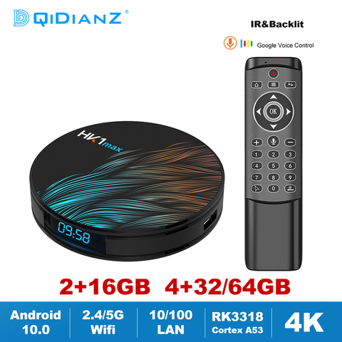 HK1MAX Android 10,0 Dispositivo de TV inteligente RK3318 Quad Core 2,4G/5G Wifi BT 4,0 4K HDR reproductor de medios HK1 MAX MINI Set Top Box DDR3 2GB 4GB ► Foto 1/6