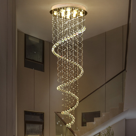 Nuevo LED moderno K9 candelabro de cristal Villa de lujo de cristal escalera doble lámpara lámparas de habitación ► Foto 1/6