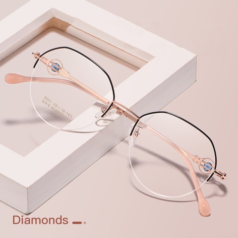 Montura de gafas de media montura Retro para mujer, gafas ópticas de aleación ultraligeras, gafas para miopía con montura 8001Z ► Foto 1/6