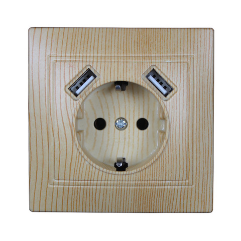 Doble puerto USB adaptador/cargador de pared de carga 2A adaptador/cargador de pared de enchufe de la UE del zócalo de salida 5V2A LW3-01 color de madera ► Foto 1/6