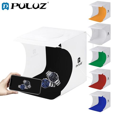 PULUZ-Panel de luz para estudio, caja de luz de 20cm, sin sombras, tienda de campaña con fondo de 6 colores, 2 Kits de caja de luz LED ► Foto 1/6