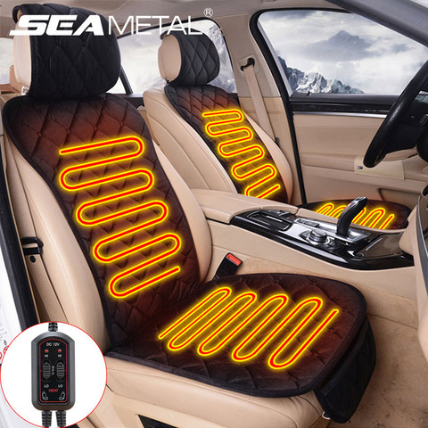 Cojín de asiento con calefacción de coche, 12V, ajuste Universal para 5/7 asientos, fundas para sillas de automóviles, cojines de asiento de invierno, felpa cálida con controlador ► Foto 1/6