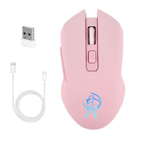 Ratón óptico LED silencioso para PC y portátil, Mouse inalámbrico USB de 1600DPI y 2,4G, color rosa, 667C ► Foto 1/6