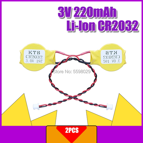 Batería de litio KTS CR2032 CR2032W, 3V, 220mah, para CMOS BIOS, botón de placa base de ordenador con enchufe, 2 uds. ► Foto 1/6