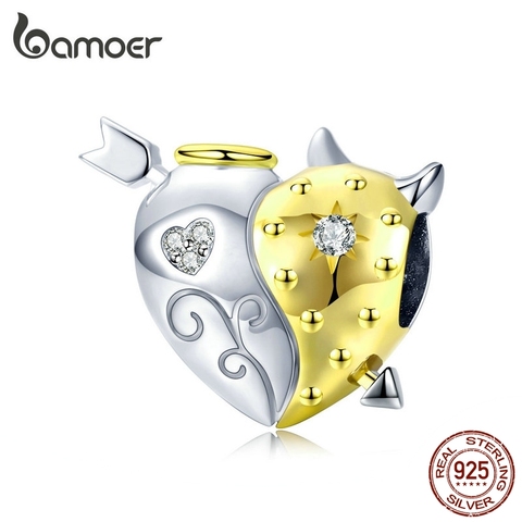 Bamoer-Cuentas de corazón de Ángel y Diablo para mujer, Original de plata 925 Charm, pulseras, regalos de joyería Biocolor, bisutería de lujo BSC107 ► Foto 1/6