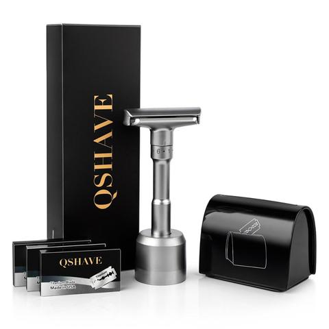 QSHAVE-kit de maquinilla de afeitar de seguridad ajustable, soporte para afeitado, funda para eliminación de cuchillas y 15 juegos de hojillas ► Foto 1/6