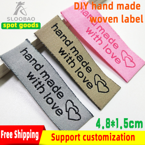 FreeShipping100pcs/lote 5x1.5cmDIYHandMadeWithLoveTagsWovenPrintedLabelsClothesGarmentLabelDIYTagsCraftSewingAccessoriesSpot ► Foto 1/6