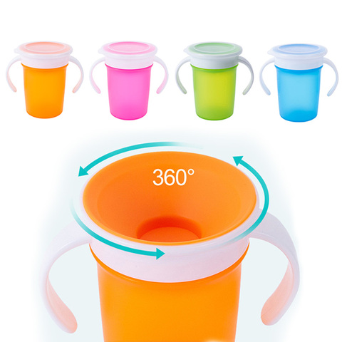 Taza giratoria de 360 grados para bebé, taza para aprender a beber con doble ASA, tapa abatible a prueba de fugas, vasos de agua para niños, botella sin BPA con tapa ► Foto 1/6