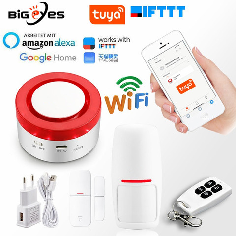 Tuya WiFi inteligente sistema de alarma de seguridad para el hogar Puerta de alarma antirrobo inalámbrica sistema de trabajo con Alexa Google IFTTT Control de voz ► Foto 1/6