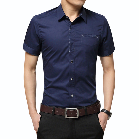 2022 verano nueva camisa de los hombres de la marca de lujo de los hombres de algodón de manga corta vestido de camisa Turn-down Collar Cardigan camisa hombres ropa ► Foto 1/6