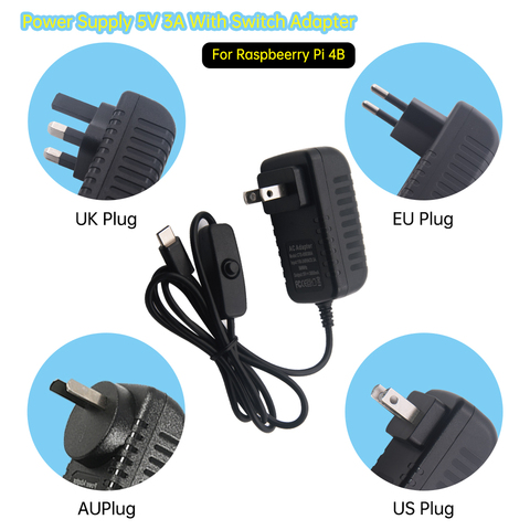 Raspberry PI 4B adaptador de poder del cargador de 5V3A 5V/3A 3000mA USB tipo-C cargador de fuente de alimentación de unidad interruptor Socket ► Foto 1/6