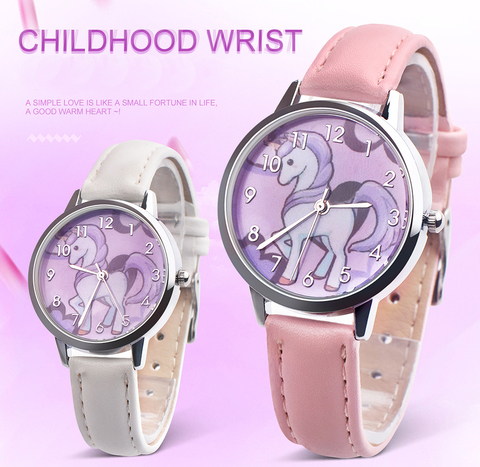 UTHAI CQ17-Reloj de pulsera de cuarzo para niños y niñas, cronógrafo Multicolor con correa de metal y cuero, caballo de dibujos animados ► Foto 1/6