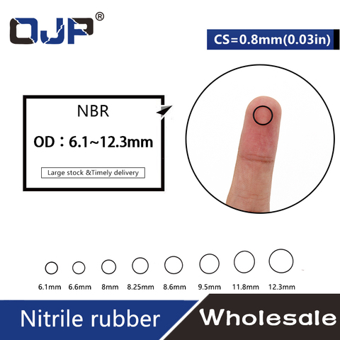 Junta de goma de nitrilo resistente al agua, 30 unids/lote, negro, NBR CS 0,8mm de grosor OD6.1/6,6/8/8.25/8.6/9.5/11.8/12.3mm ► Foto 1/5