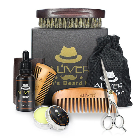 6 unids/set Kit de Barba para hombre, Kit de aseo para Barba, Aceite hidratante para la Barba, cera Blam, peine, esencia, tijeras de estilo, sin caja ► Foto 1/4