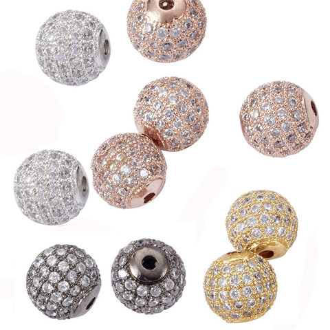 Bolas de latón redondas de Zirconia cúbica, abalorios de Metal con diamantes de imitación para fabricación de joyería DIY, 10 Uds., 6/8/10/12mm ► Foto 1/6