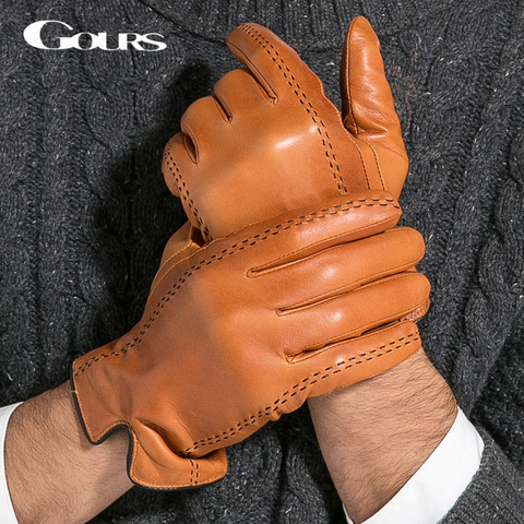 Guantes de invierno de piel auténtica para hombre Gours, guantes de marca novedosa de 2022, guantes de moda negro cálido, guantes de piel de cabra GSM012 ► Foto 1/6