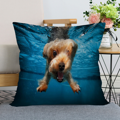 Funda de almohada decorativa moderna para el hogar, cubierta de almohada de Yorkshire Terrier, perro, 35x35cm,40x40cm (un lado) para sala de estar ► Foto 1/6