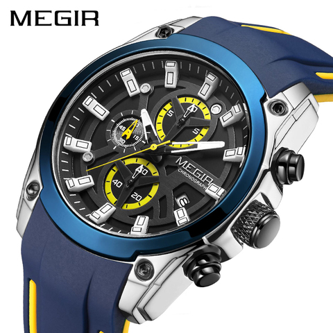 MEGIR 2022-relojes deportivos azules para hombre, cronógrafo de lujo, de cuarzo militar, luminoso, Masculino ► Foto 1/6